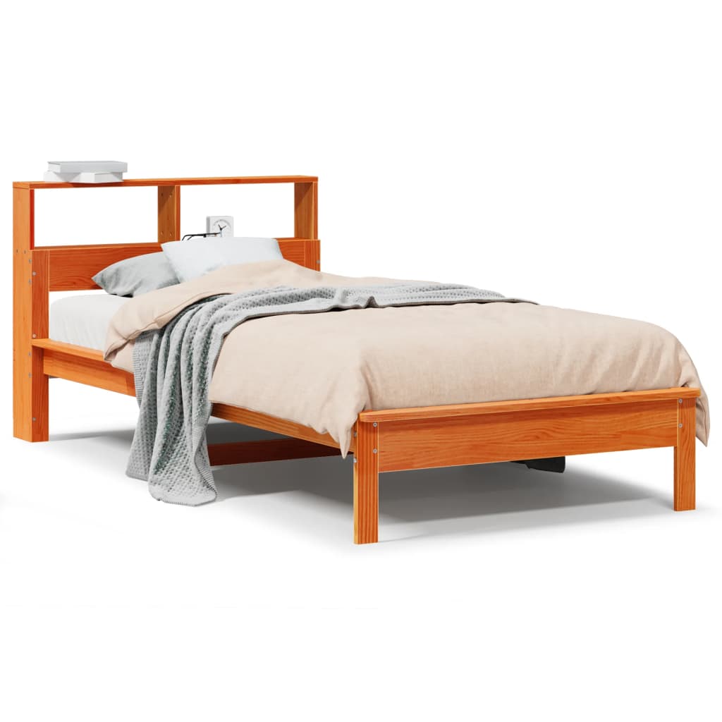 Lit bibliothèque sans matelas cire marron 90x190 cm pin massif