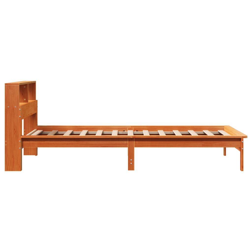 Lit bibliothèque sans matelas cire marron 90x190 cm pin massif