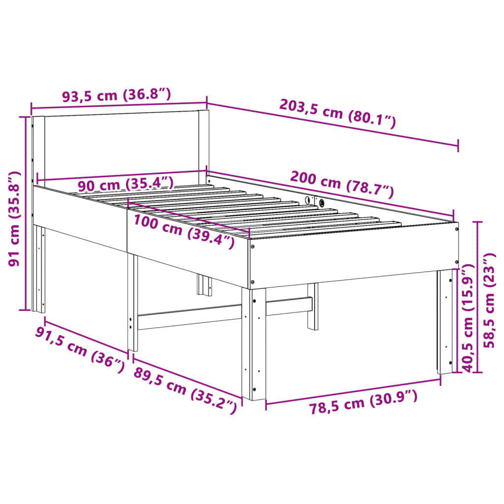 Cadre de lit sans matelas cire marron 90x200 cm bois pin massif