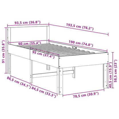 Cadre de lit sans matelas cire marron 90x190 cm bois pin massif