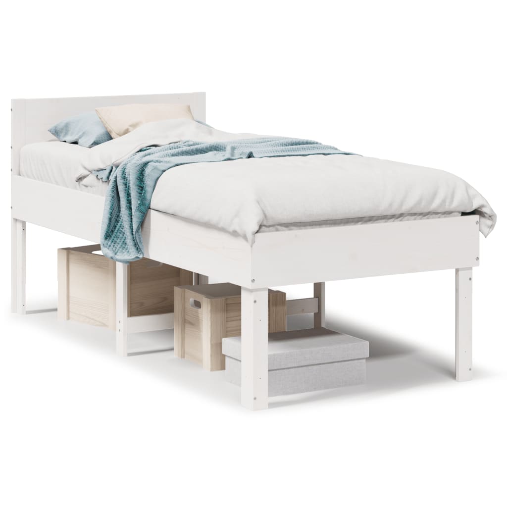 Cadre de lit sans matelas blanc 75x190 cm bois de pin massif