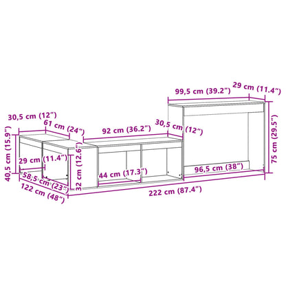 Table de chevet avec bureau 222x122x75 cm bois de pin massif