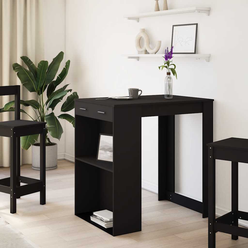 Table de bar noir 102x70x103,5 cm bois d'ingénierie