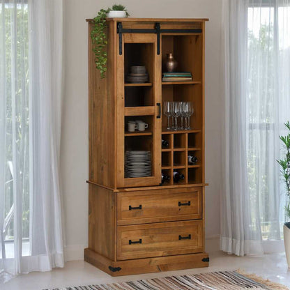 Armoire à vin HALDEN avec casiers à vin porte coulissante pin