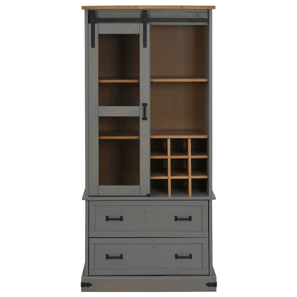 Armoire à vin HALDEN casiers à vin porte coulissante gris pin