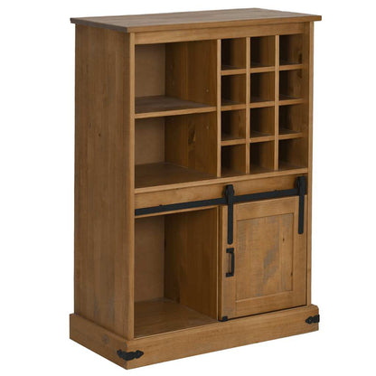 Armoire à vin HALDEN avec casiers à vin porte coulissante pin