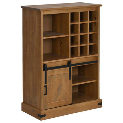 Armoire à vin HALDEN avec casiers à vin porte coulissante pin