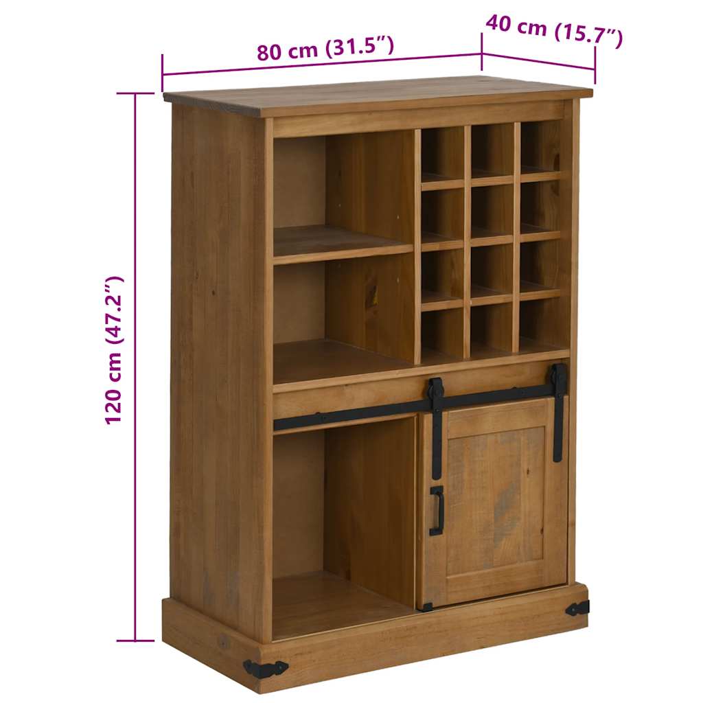 Armoire à vin HALDEN avec casiers à vin porte coulissante pin