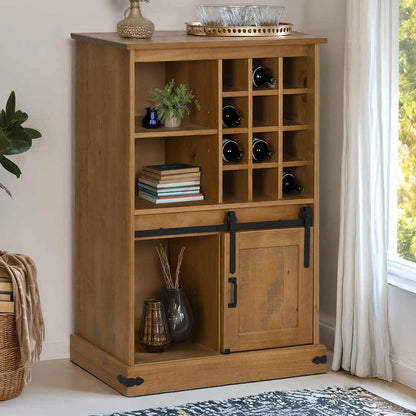 Armoire à vin HALDEN avec casiers à vin porte coulissante pin