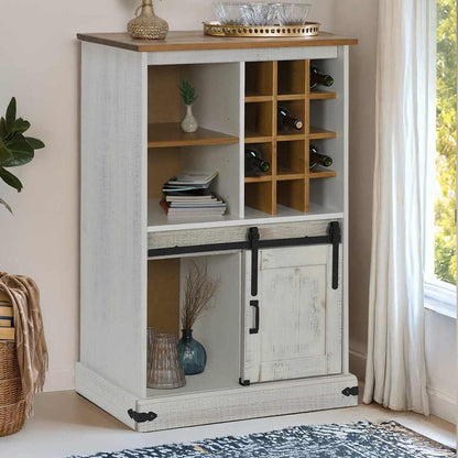 Armoire à vin HALDEN casiers à vin porte coulissante blanc pin