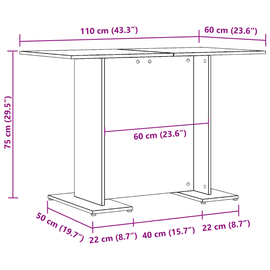 Table à manger vieux bois 110 x 60 x 75 cm bois ingénierie