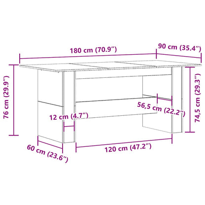 Table à manger chêne artisanal 180x90x76 cm bois d'ingénierie