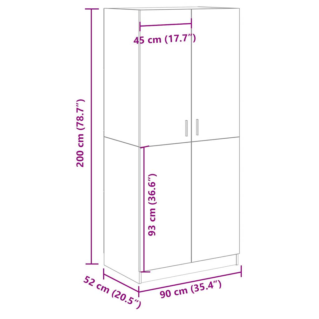 Armoire en chêne artisanal 90 x 52 x 200 cm bois d'ingénierie