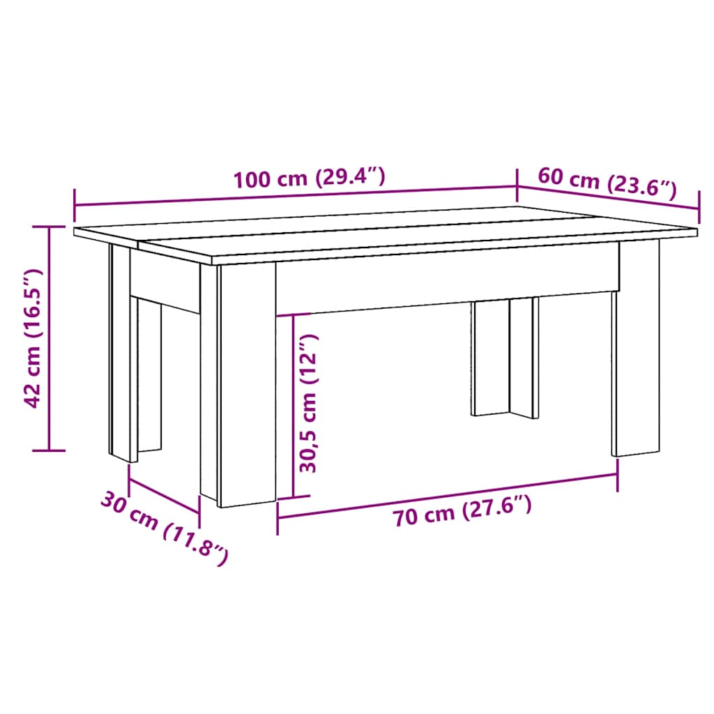 Table basse vieux bois 100x60x42 cm bois d'ingénierie