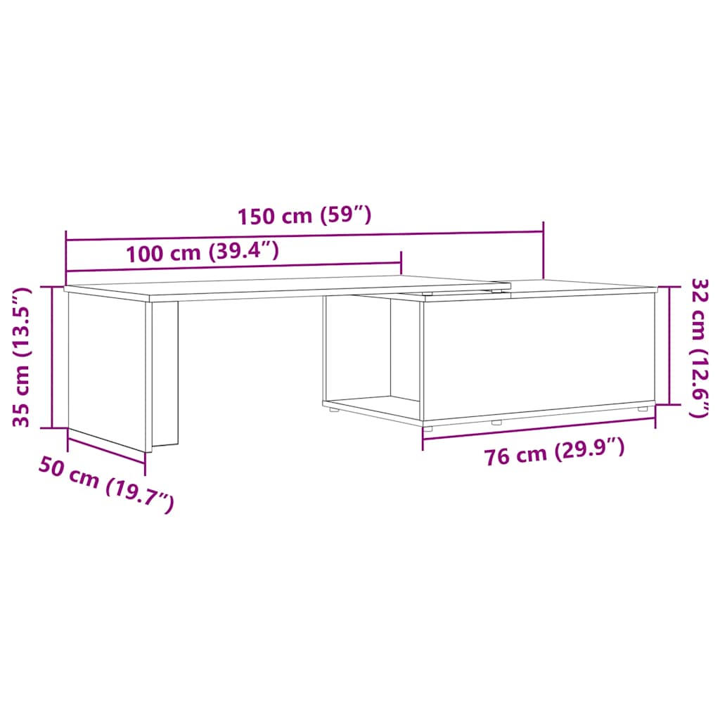 Table basse chêne artisanal 150x50x35 cm bois d'ingénierie