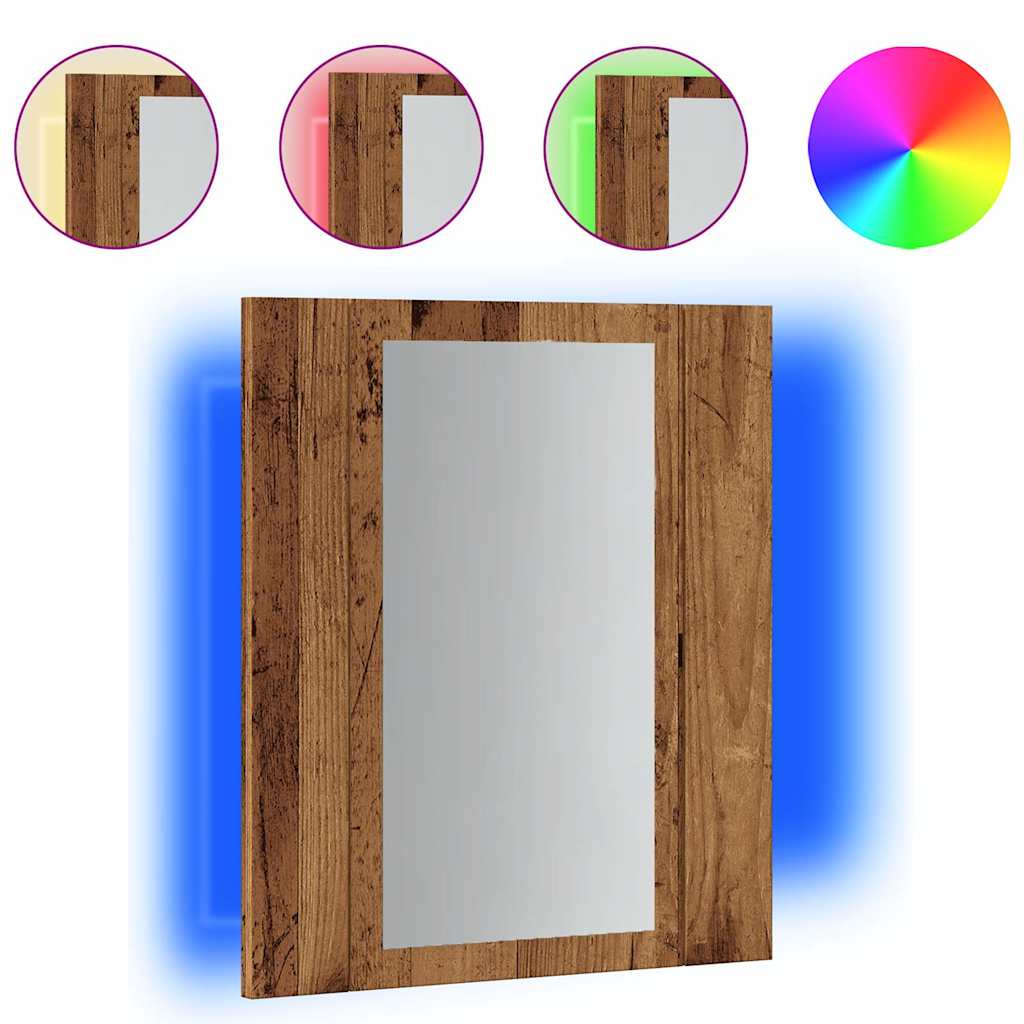 Armoire de salle de bain à miroir LED vieux bois 40x12x45 cm