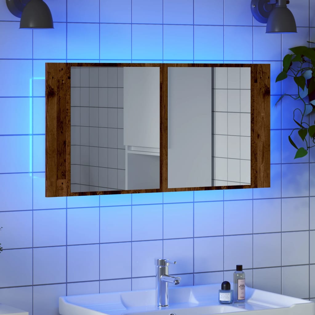 Armoire à miroir LED vieux bois 90x12x45 cm bois d'ingénierie