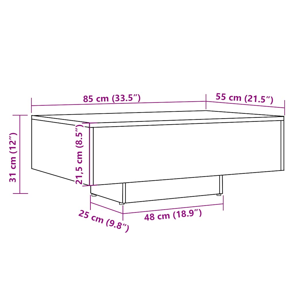 Table basse vieux bois 85x55x31 cm bois d'ingénierie