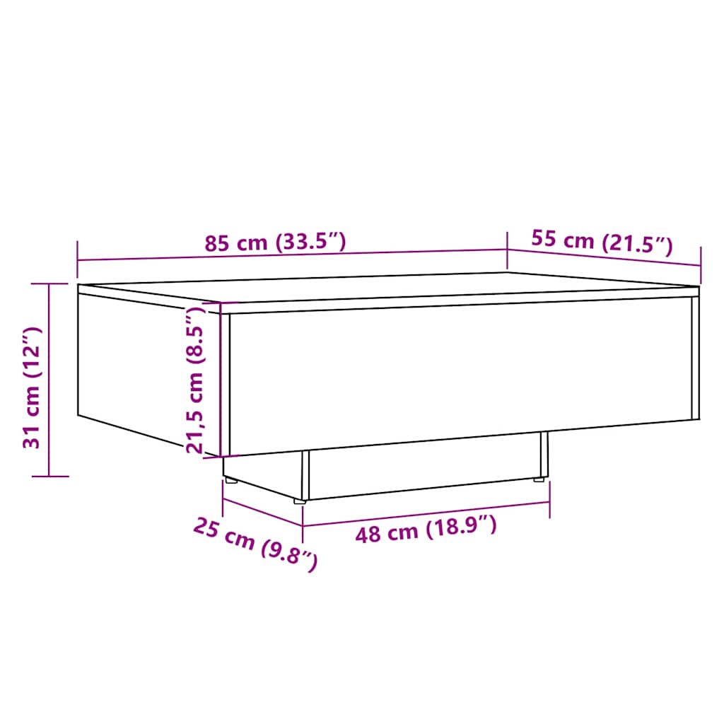 Table basse chêne artisanal 85x55x31 cm bois d'ingénierie