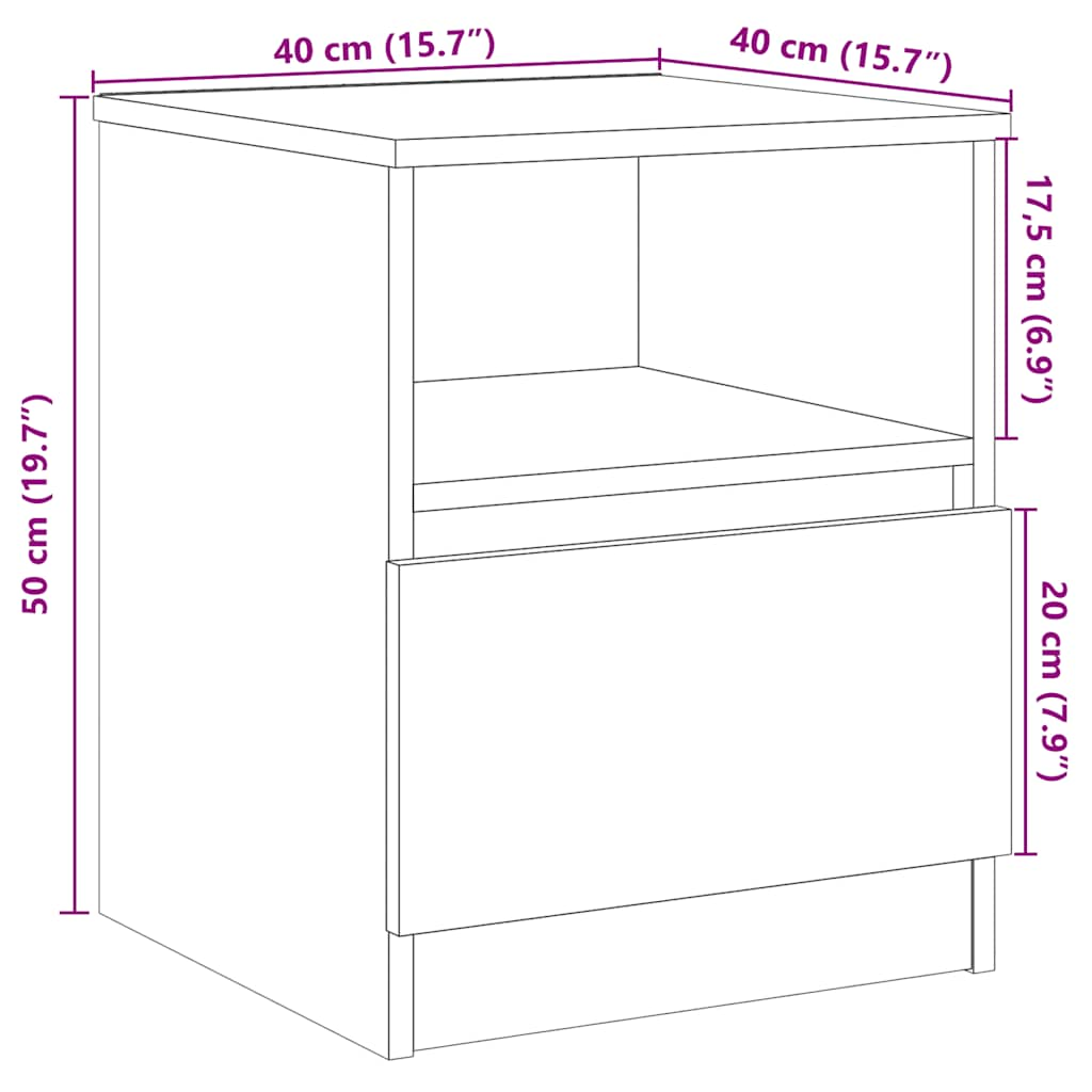 Table de chevet 2 pcs vieux bois 40x40x50 cm bois d’ingénierie