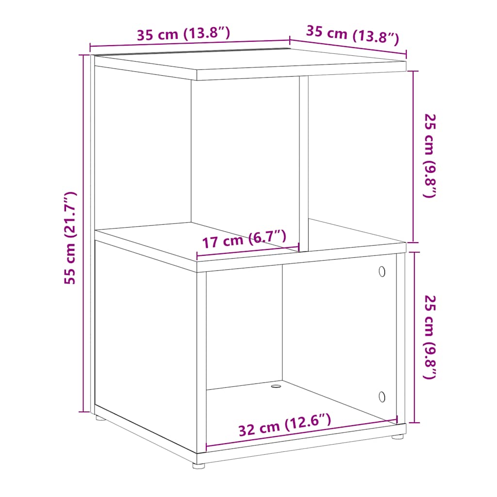 Table de chevet vieux bois 35x35x55 cm bois d'ingénierie