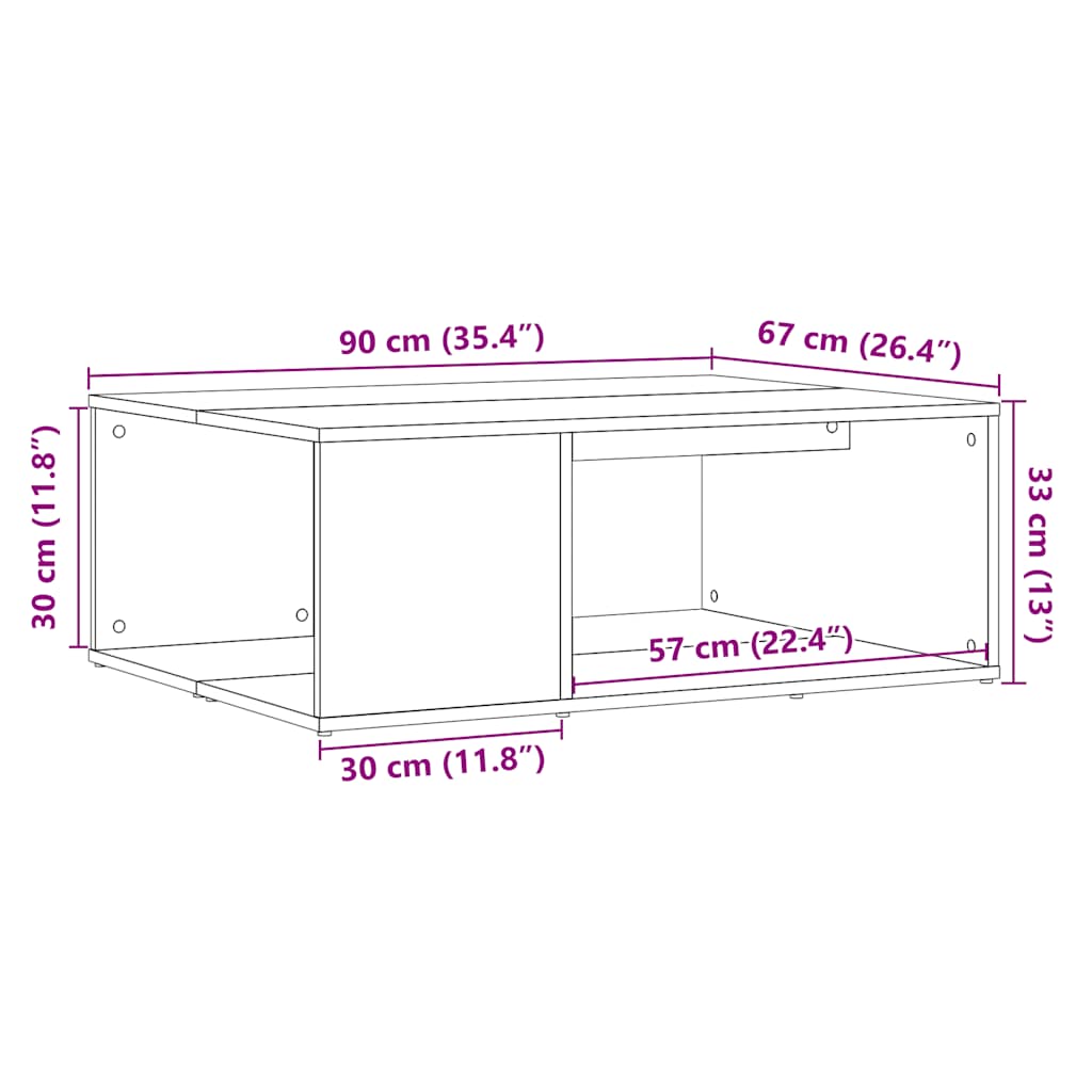 Table basse vieux bois 90x67x33 cm bois d'ingénierie