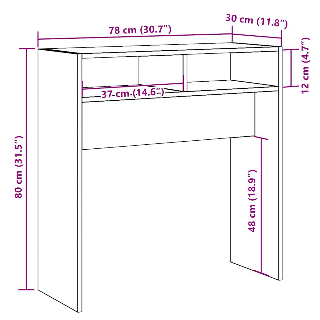 Table console chêne artisanal 78x30x80 cm bois d'ingénierie