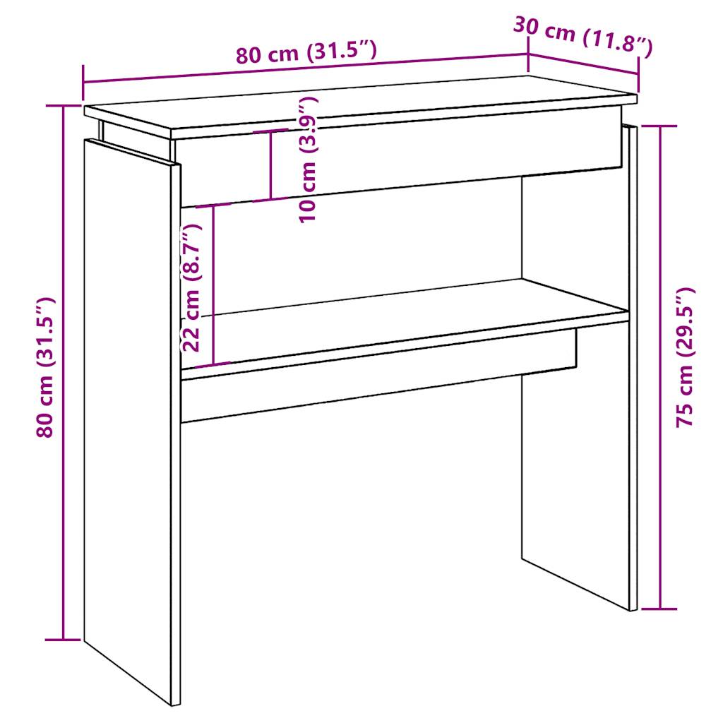 Table console vieux bois 80 x 30 x 80 cm bois d'ingénierie