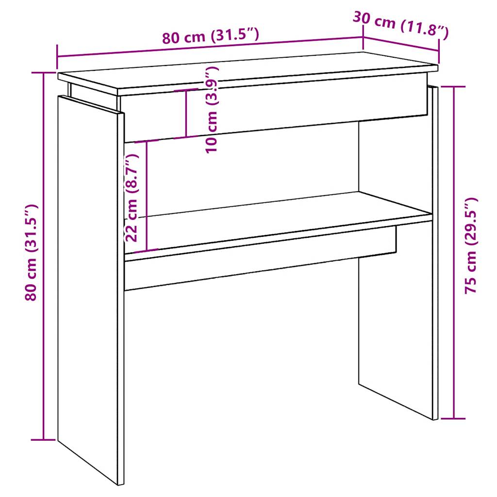 Table console chêne artisanal 80x30x80 cm bois d'ingénierie