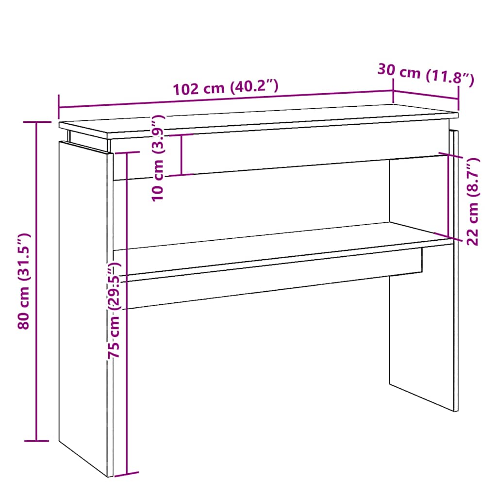 Table console chêne artisanal 102x30x80 cm bois d'ingénierie