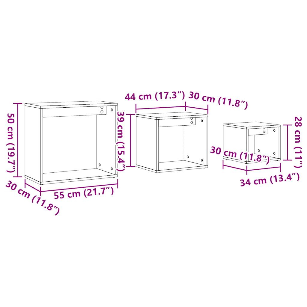 Tables gigognes 3 pcs chêne artisanal bois d'ingénierie