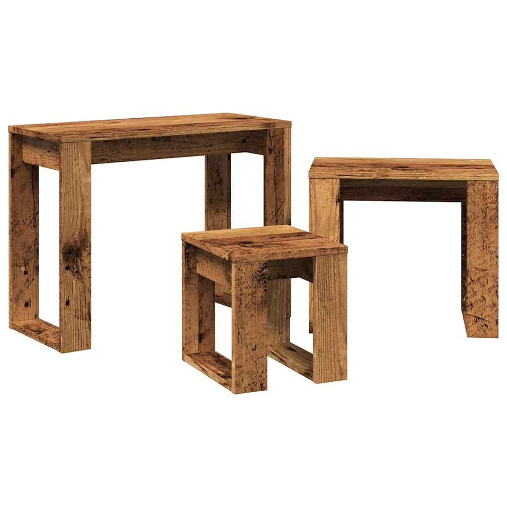 Tables gigognes 3 pcs vieux bois bois d'ingénierie