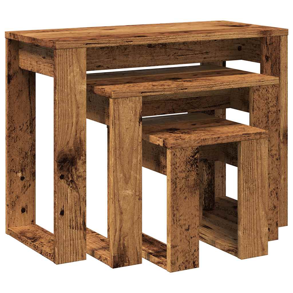 Tables gigognes 3 pcs vieux bois bois d'ingénierie