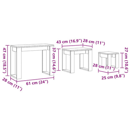 Tables gigognes 3 pcs vieux bois bois d'ingénierie