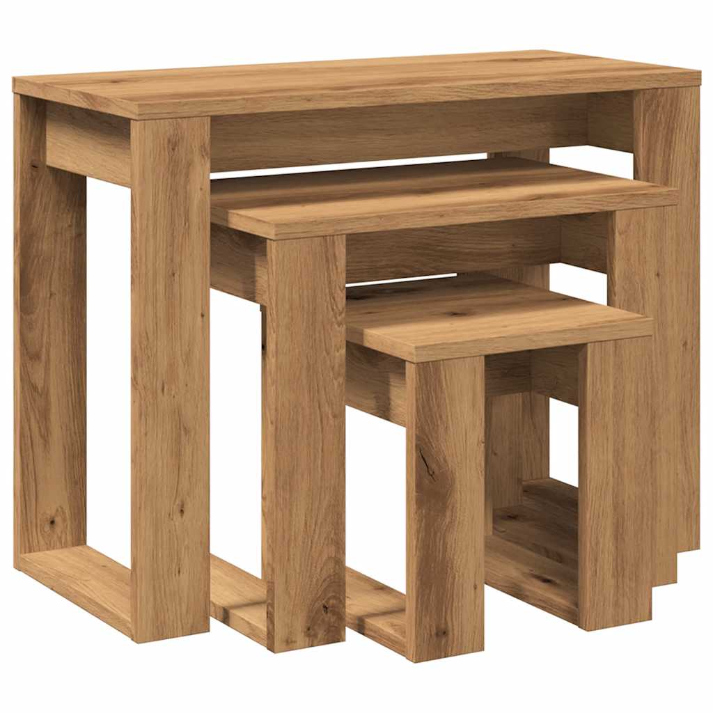 Tables gigognes 3 pcs chêne artisanal bois d'ingénierie