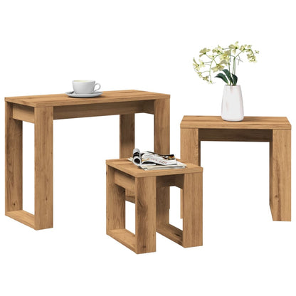 Tables gigognes 3 pcs chêne artisanal bois d'ingénierie