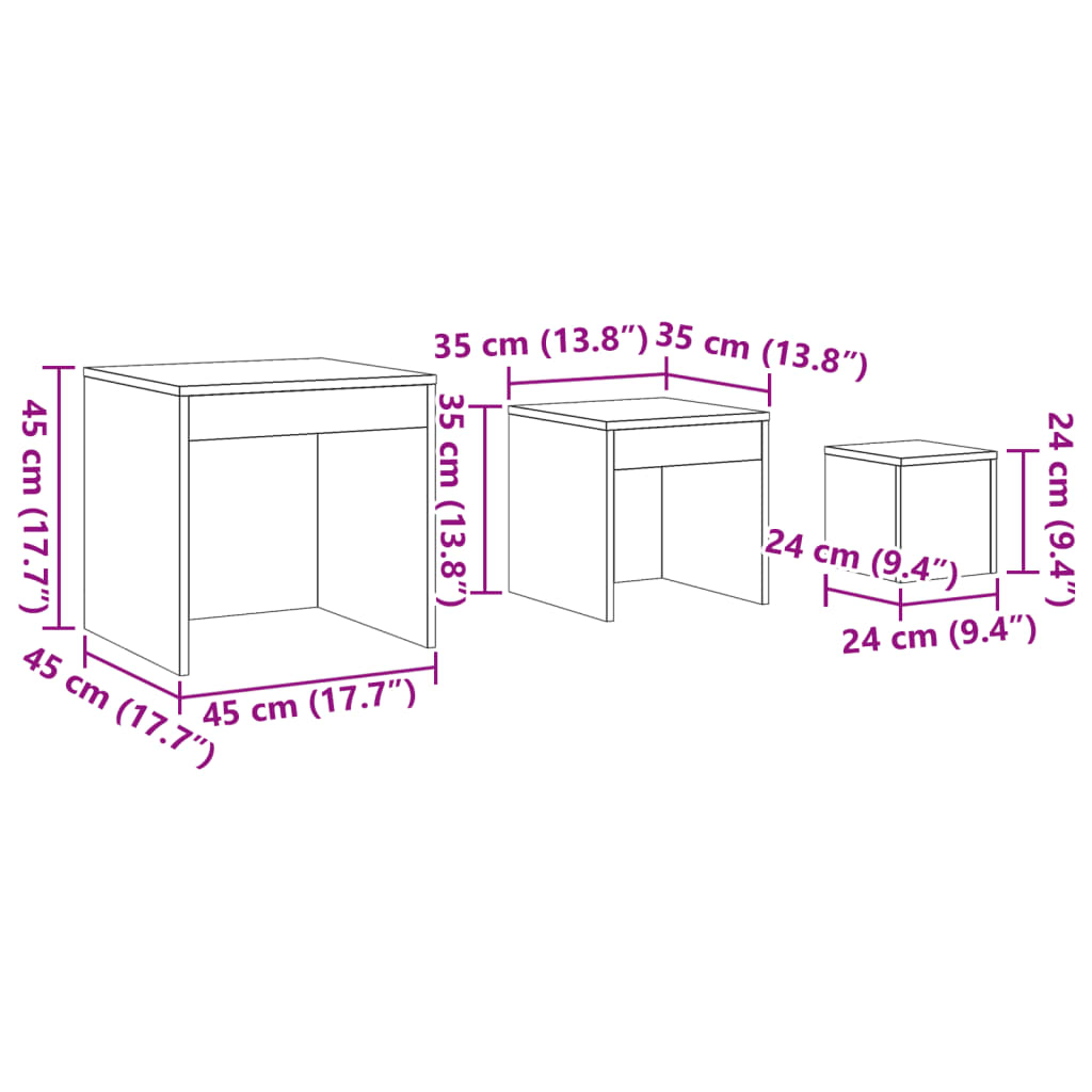 Tables gigognes 3 pcs vieux bois bois d'ingénierie