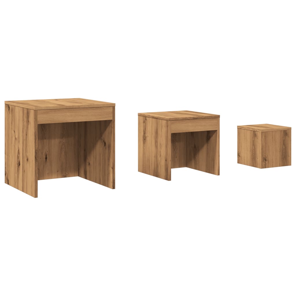 Tables gigognes 3 pcs chêne artisanal bois d'ingénierie