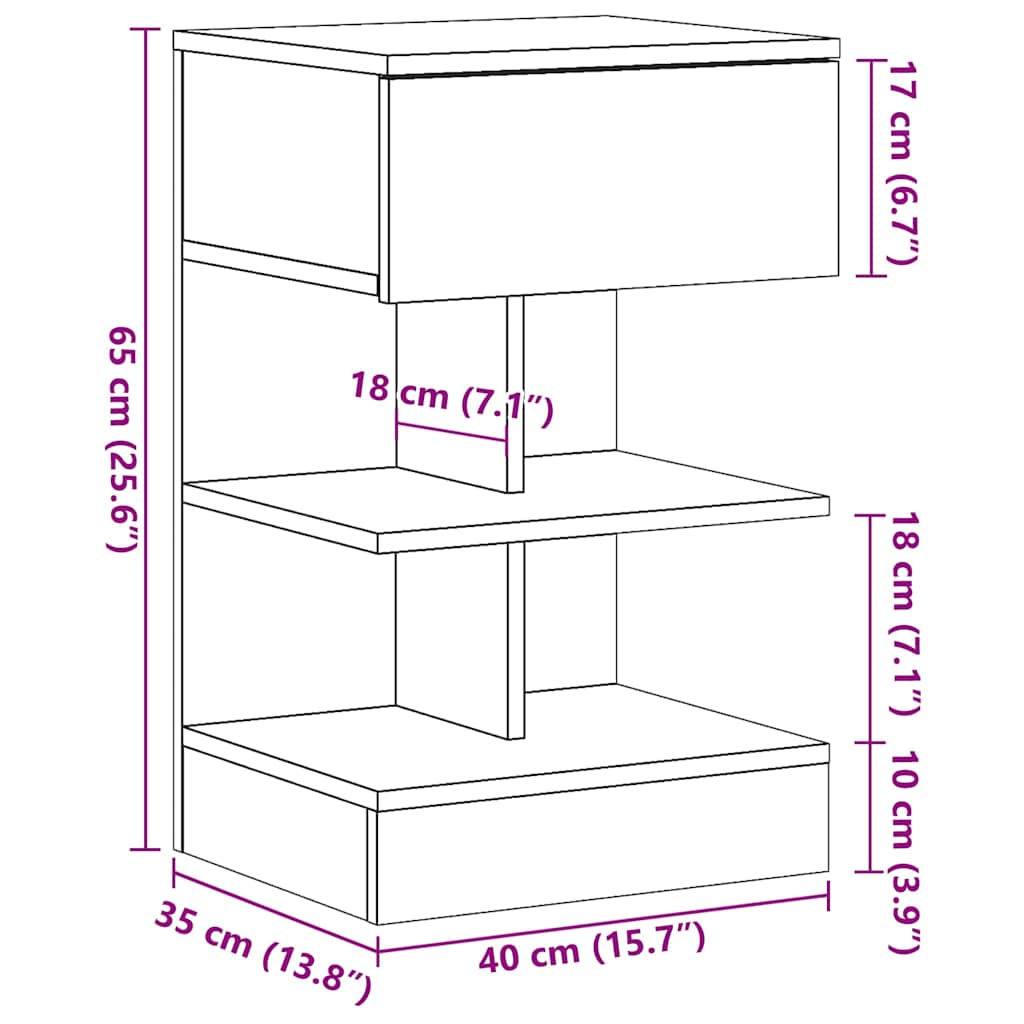 Table de chevet vieux bois 40x35x65 cm bois d'ingénierie