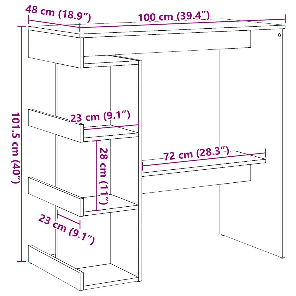 Table de bar étagère de rangement vieux bois 100 x 48 x 101,5cm