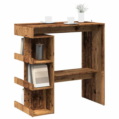 Table de bar étagère de rangement vieux bois 100 x 48 x 101,5cm