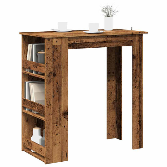 Table de bar et étagère de rangement vieux bois 102x50x103,5 cm