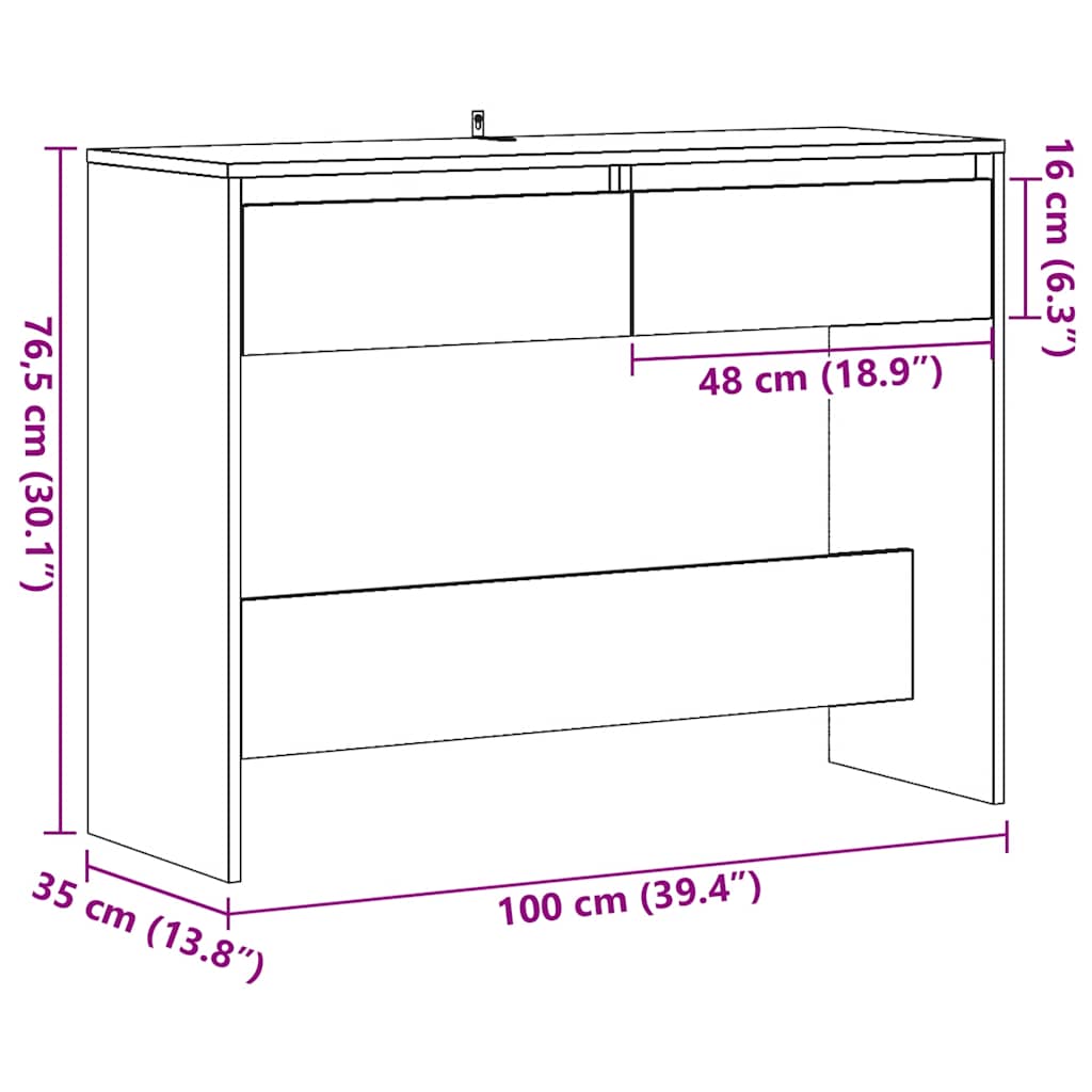 Table console chêne artisanal 100x35x76,5 cm bois d'ingénierie