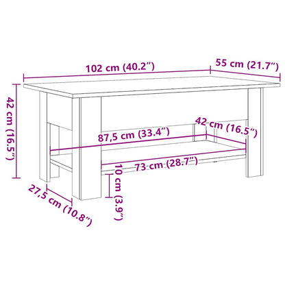 Table basse vieux bois 102x55x42 cm bois d'ingénierie