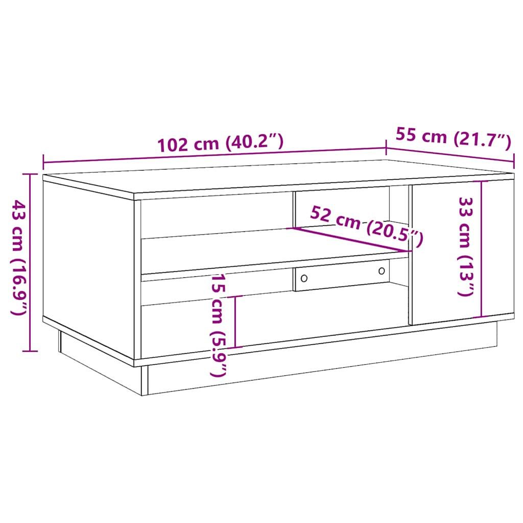 Table basse chêne artisanal 102x55x43 cm bois d'ingénierie