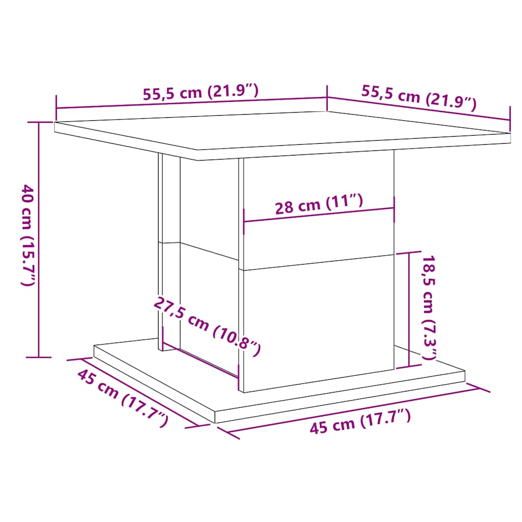 Table basse chêne artisanal 55,5x55,5x40 cm bois d'ingénierie