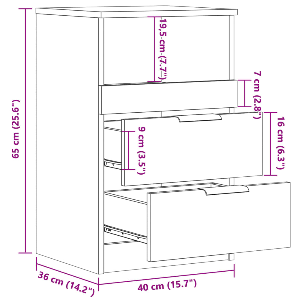 Tables de chevet 2 pcs vieux bois 40x36x65 cm bois d'ingénierie