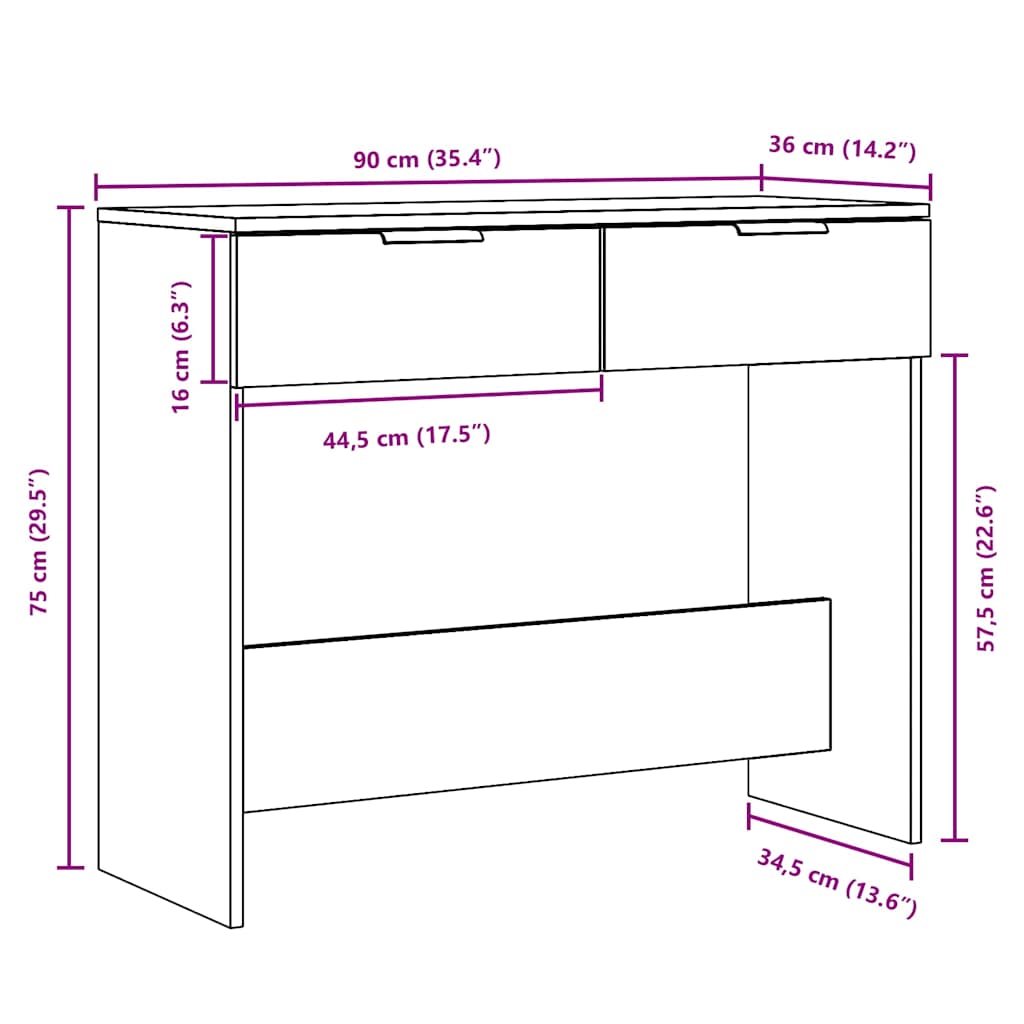 Table console vieux bois 90x36x75 cm bois d'ingénierie