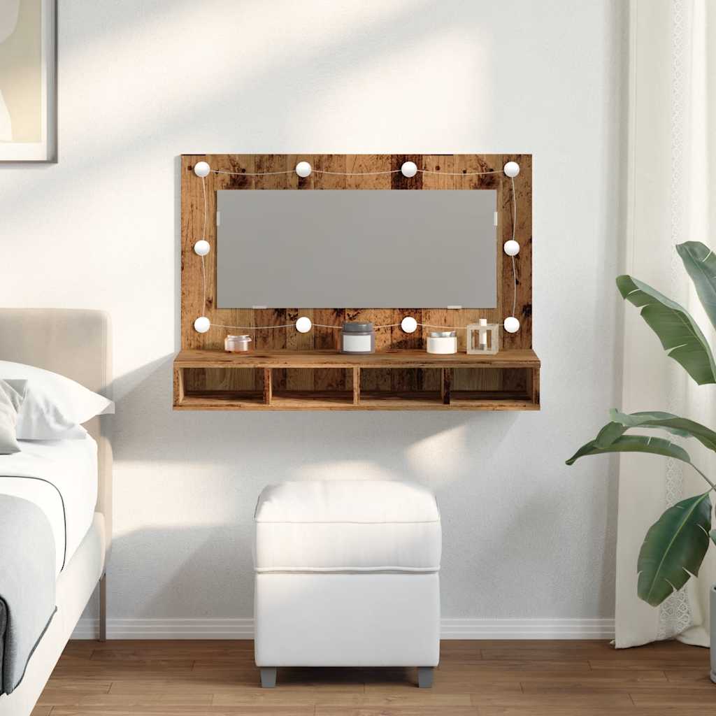 Armoire à miroir avec LED vieux bois 90x31,5x62 cm