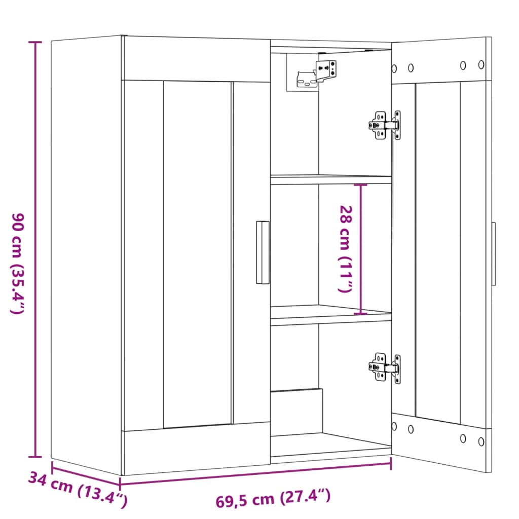 Armoire murale suspendue chêne artisanal 69,5x34x90 cm